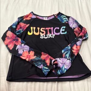 Justice Black and Pink Graphic Long Sleeve Swimshirt